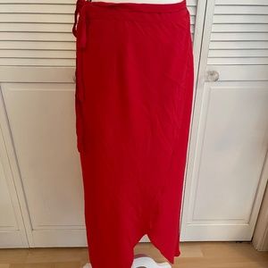 Red tie waist wrap skirt